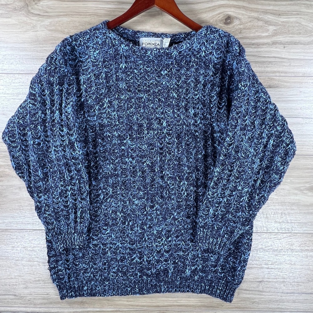 Vintage Forenza Sportswear Blue Marl Chunky Knit Crewneck Sweater Mens Large